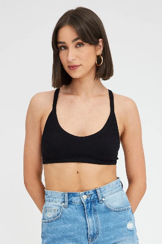 Black Bralette V Neck Seamless