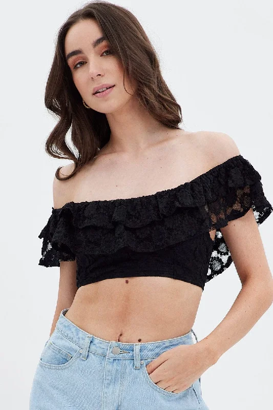 Black Sleeveless Lace Crop Top