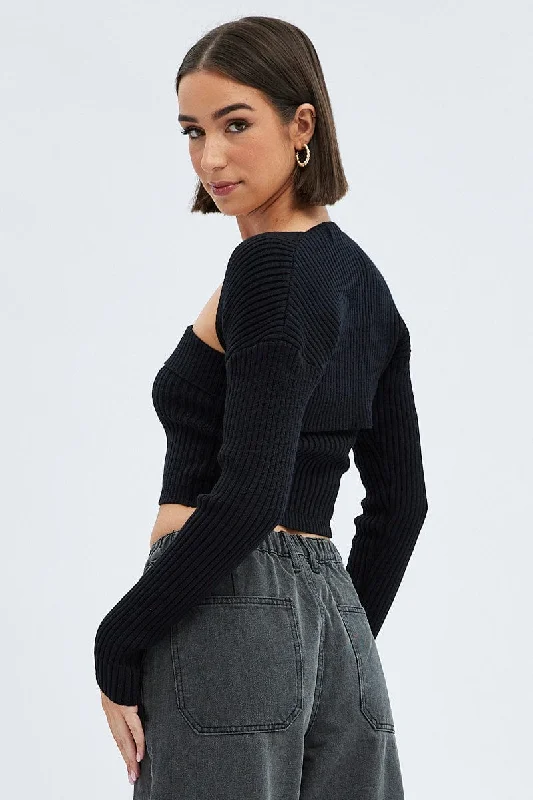 Black Strapless Top And Shrug Knit Set