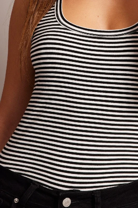 Black Stripe Tank Top Scoop Neck Sleeveless