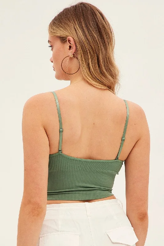 Green Crop Singlet Top Seamless