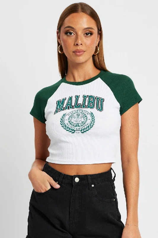 Green Graphic Top Short Sleeve