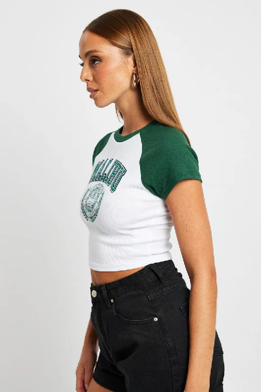 Green Graphic Top Short Sleeve