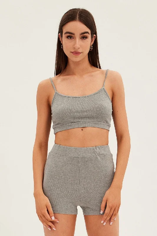 Grey Crop Singlet Loungewear Set