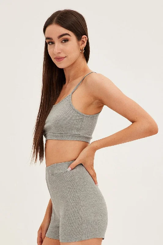 Grey Crop Singlet Loungewear Set