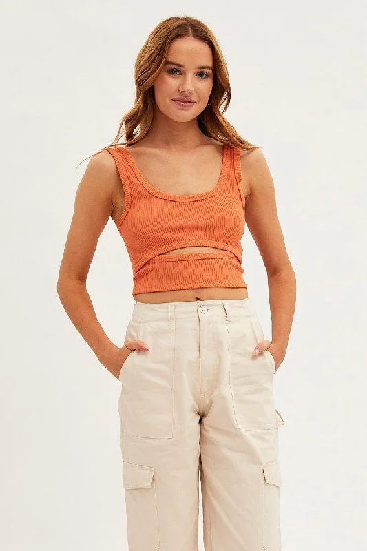 Orange Crop Tank Scoop Neck Sleeveless Cutout