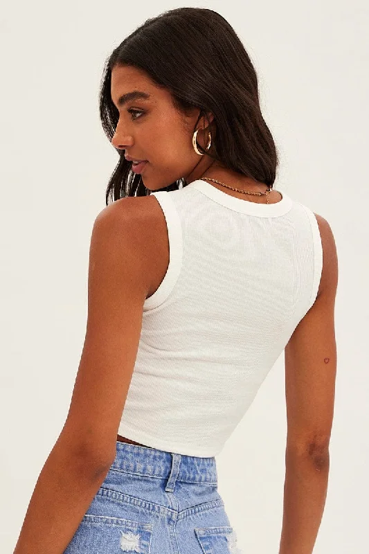 White Graphic Tank Los Angeles Sleeveless Crop