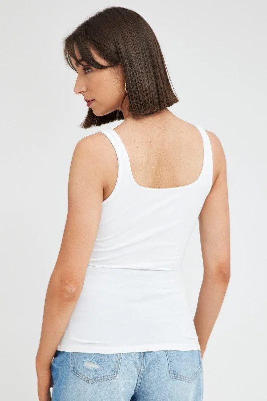 White Tank Top Sleeveless Square Neck