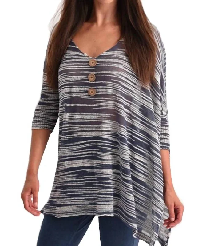 3/4 Sleeve V-Neck Tunic In Denim