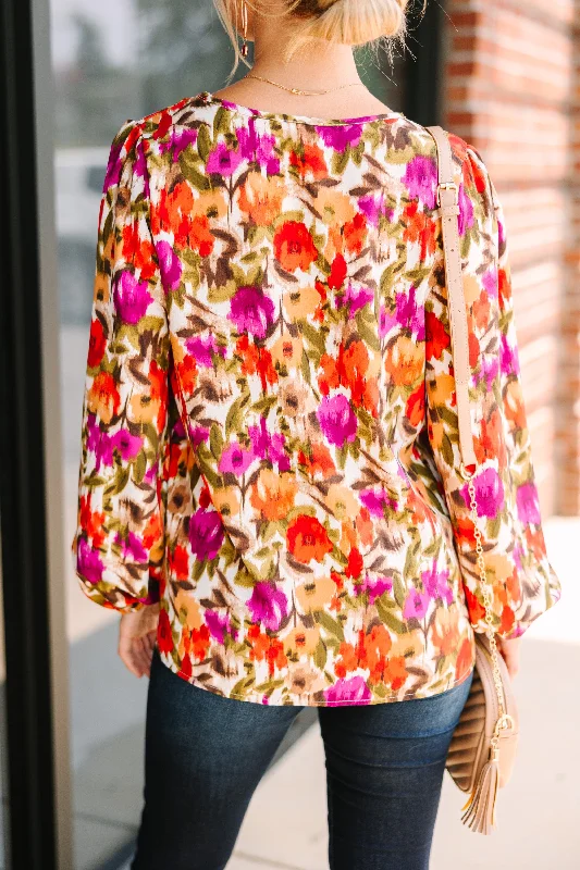 All For You Red Floral Blouse