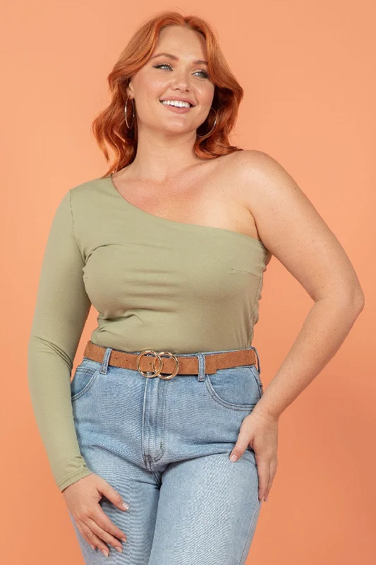 FINAL SALE Sass Anna One Sleeve Top Sage Green