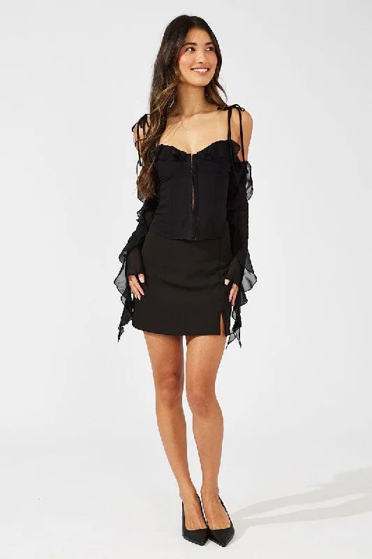 Black Corset Top Off The Shoulder Ruffle Sleeves