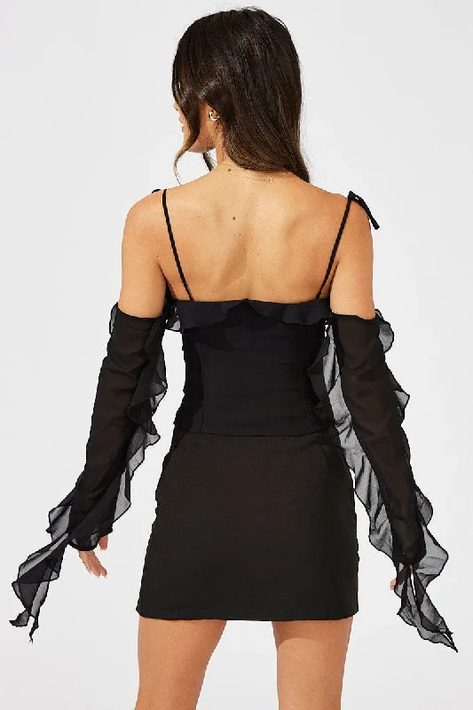 Black Corset Top Off The Shoulder Ruffle Sleeves