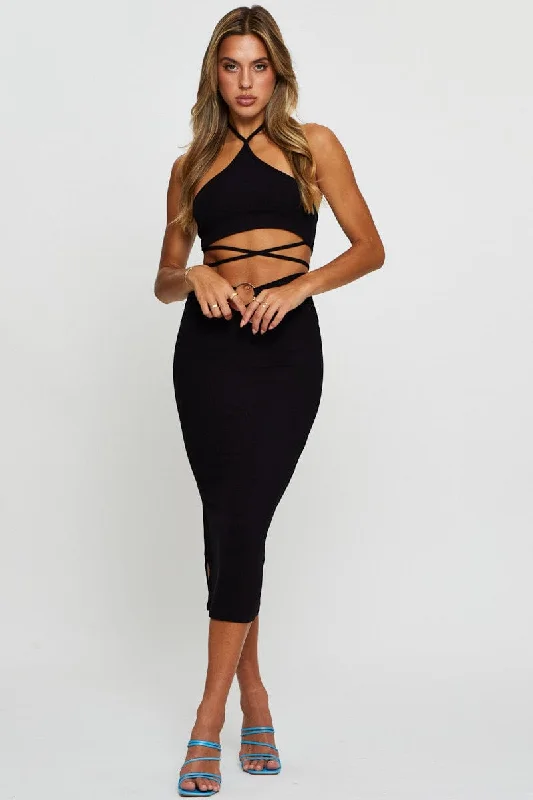 Black Crop Top Sleeveless Halter