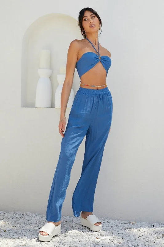 Blue Halter Bralette Crop