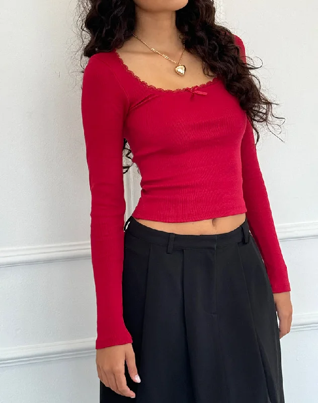 Bovita Long Sleeve Top in Adrenaline Red