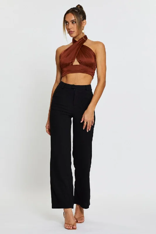 Brown Halter Top Crop