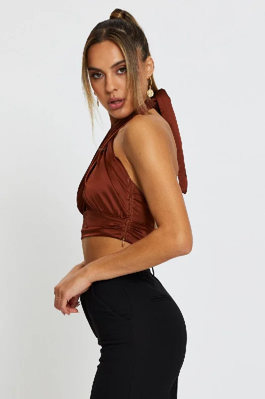 Brown Halter Top Crop