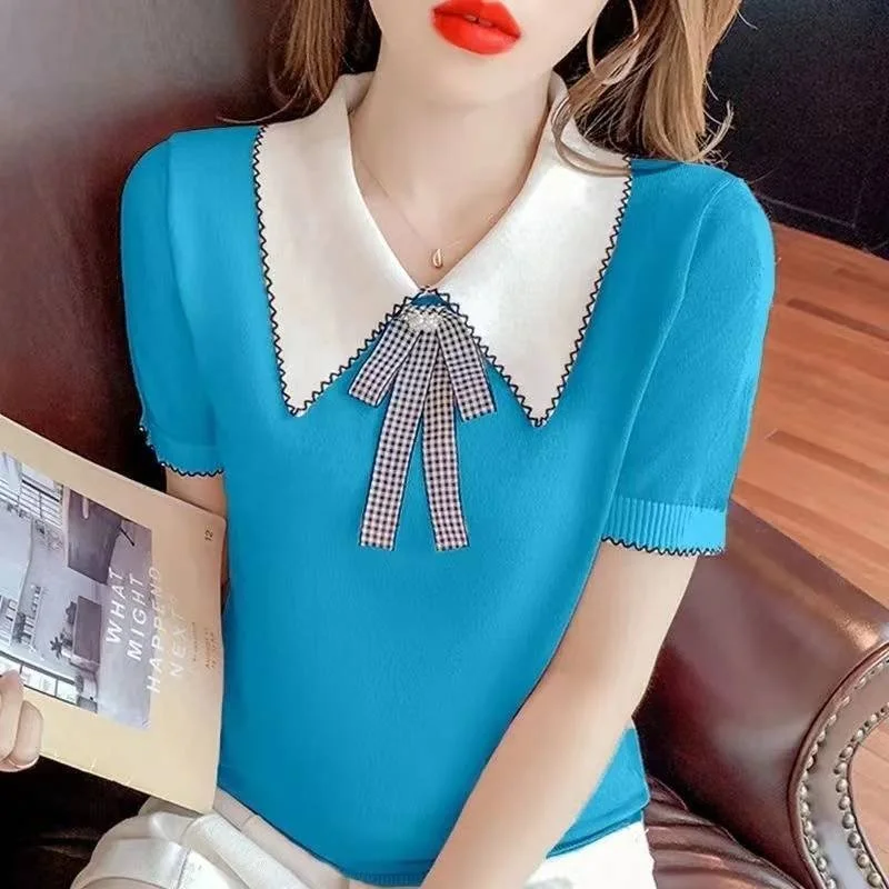 Casual Doll Collar Bow-tie Shirts & Tops