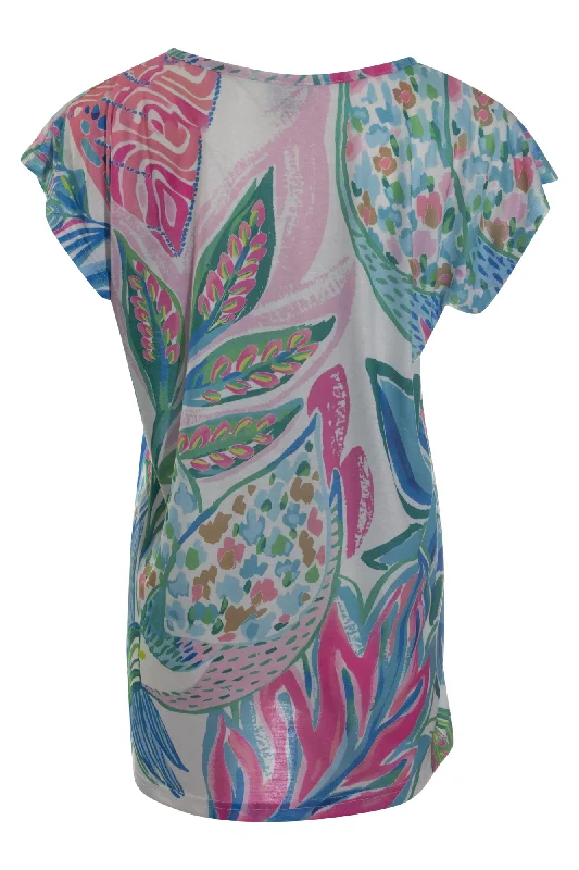 Colourful hi low hemline Tunic | Pink Green Garden | 6153AR