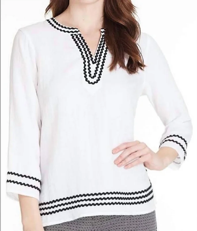 Crinkled Woven Tunic In White