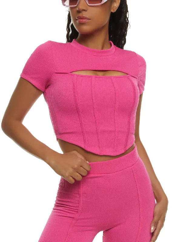 Ribbed Cut Out Detail Corset Crop Top