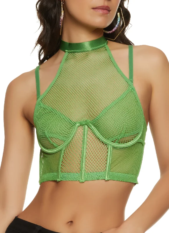 Fishnet Halter Bustier Top