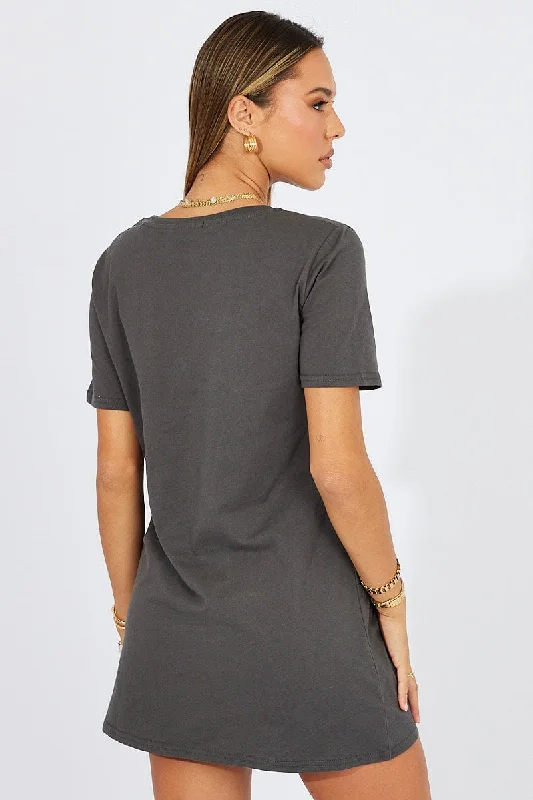 Grey Graphic Dress Short Sleeve