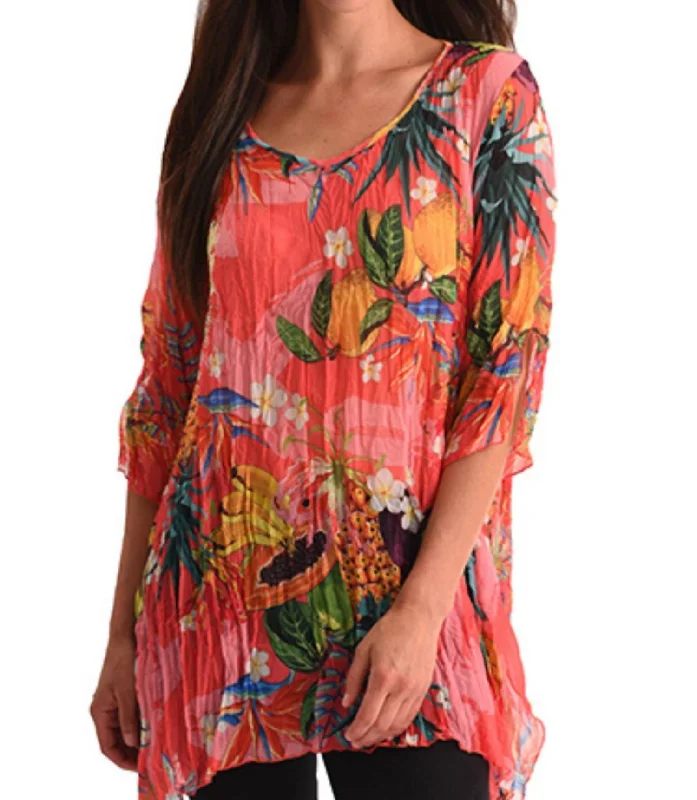 Hawaiian Escape 3/4 Sleeve Tunic In Multi