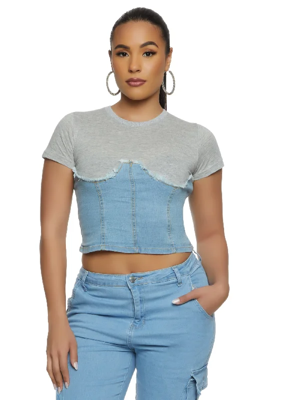 Zip Back Corset Denim T Shirt