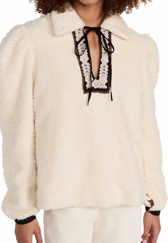 Loretta Teddy Fleece Tunic In Cream Teddy