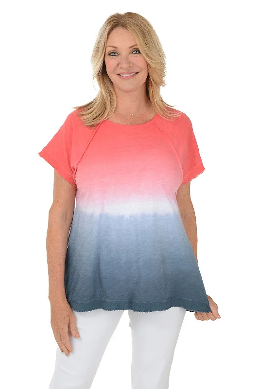 Dip-Dyed Frayed Raglan Knit Top