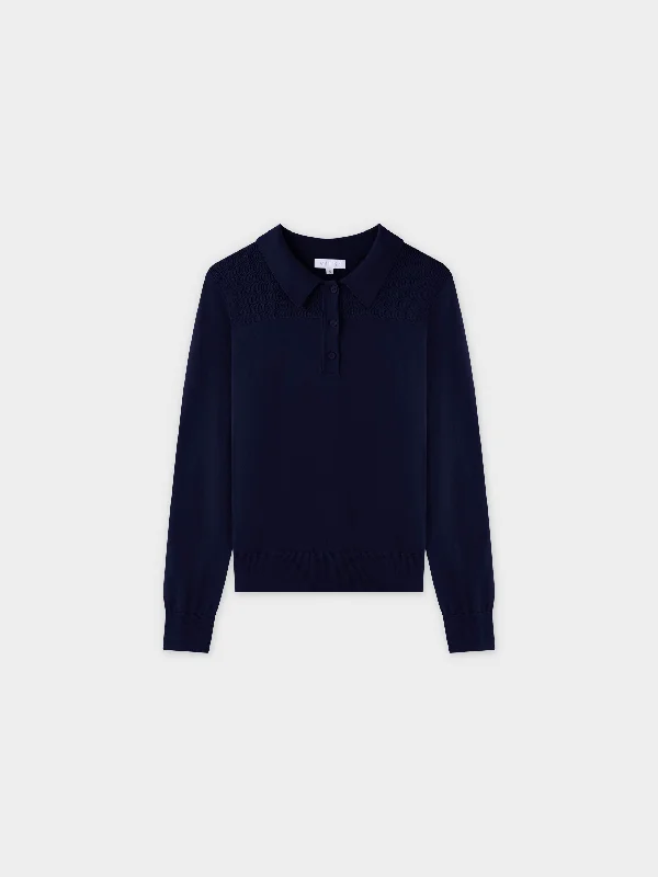 Mesh Top Sweater-Navy