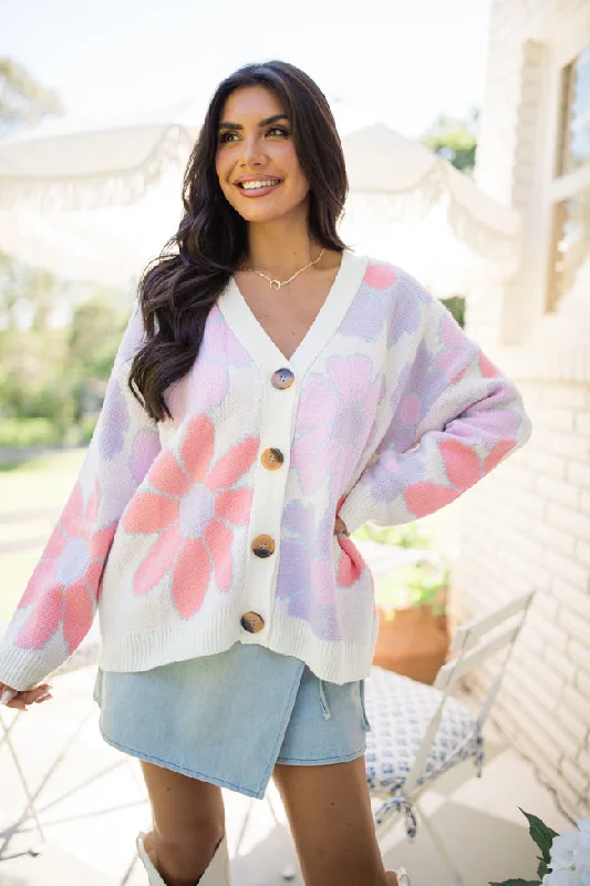 One Last Chance Coral Multi Floral Cardigan