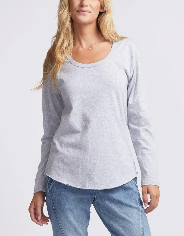 Original Round Neck Long Sleeve T-Shirt - Grey Marle