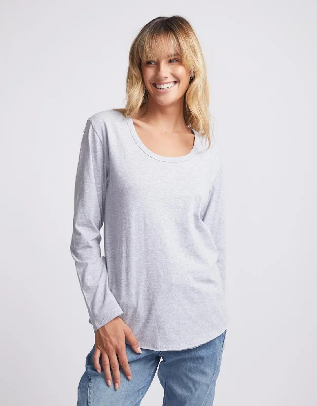 Original Round Neck Long Sleeve T-Shirt - Grey Marle