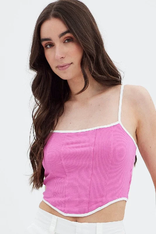 Pink Jersey Contrast Bind Corset Top