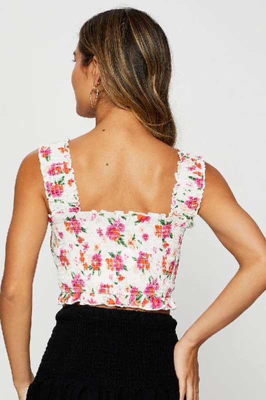 Print Crop Top Sleeveless Square Neck