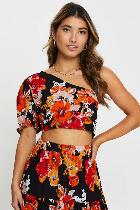 Print One Shoulder Top