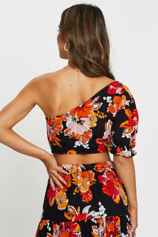 Print One Shoulder Top