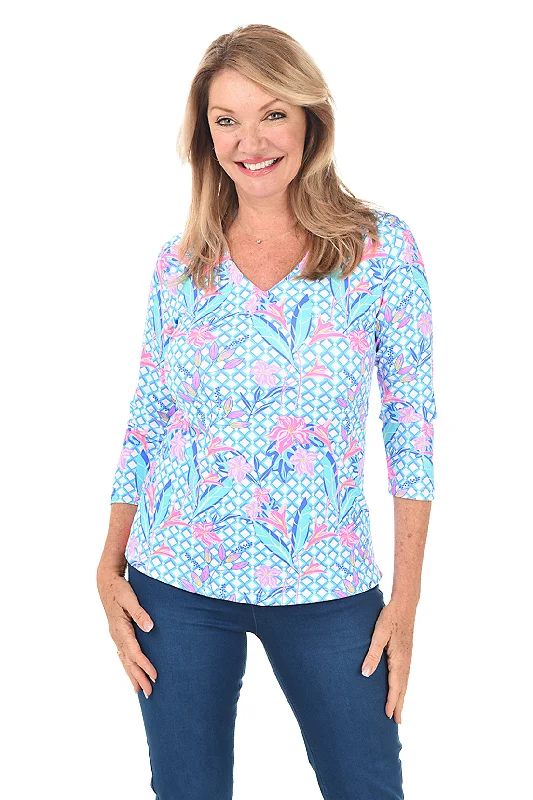 Tropical Trellis Classic UPF50+ V-Neck Top