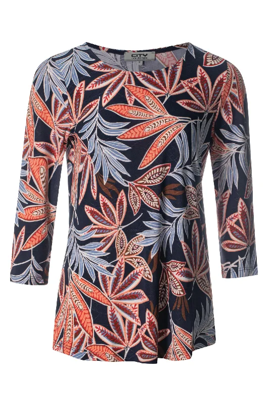 Printed Slinky Tunic | Navy Spice Leaf | 7404ZZ