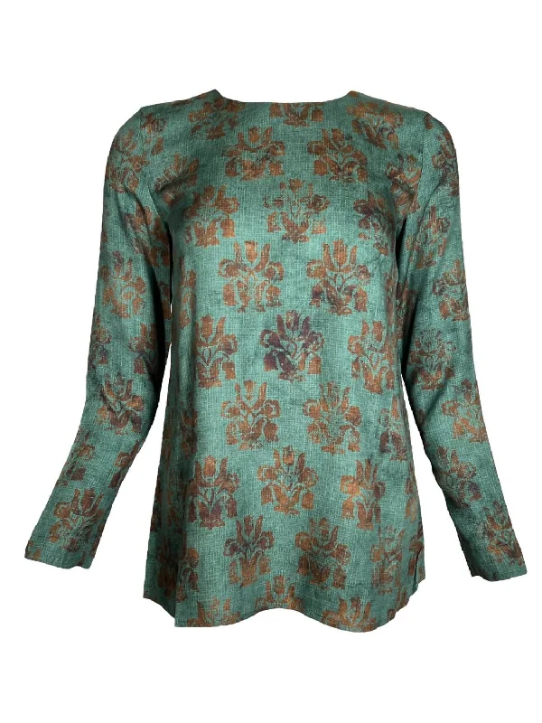 Women's Floral Print Shirt In Brown/teal