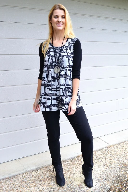 Abstract Sleeveless Fleece Tunic Top