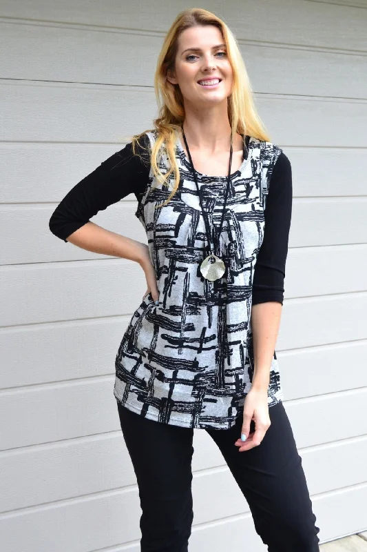 Abstract Sleeveless Fleece Tunic Top