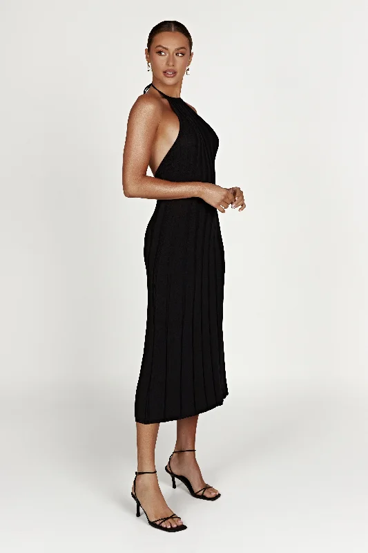 Adrienne Halter Neck Midi Dress - Black