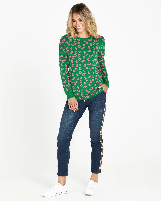 Betty Basics Sophie Knit Jumper Cheetah Print Green Pink