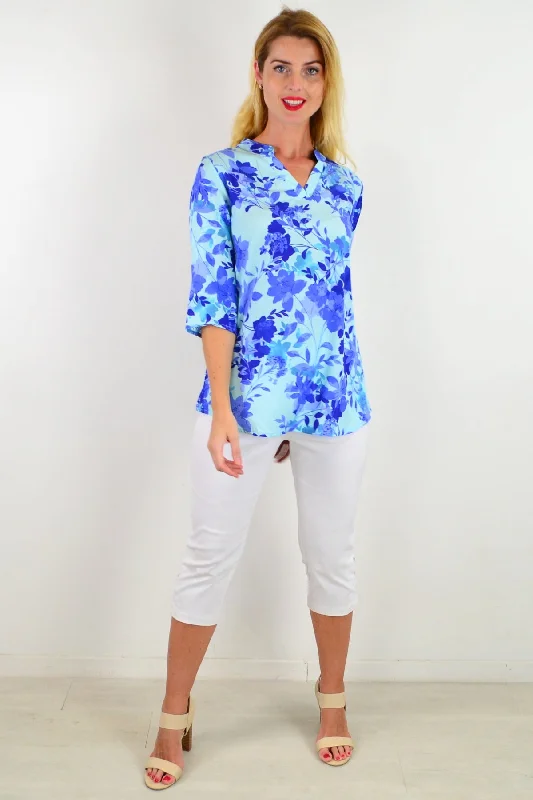 Blue Pop Of Colour Floral Tunic Top