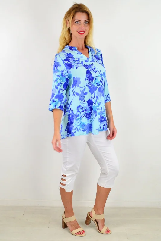 Blue Pop Of Colour Floral Tunic Top