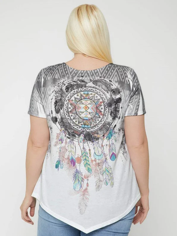 Brittany Plus Size Printed T-shirt with Pointed Hem